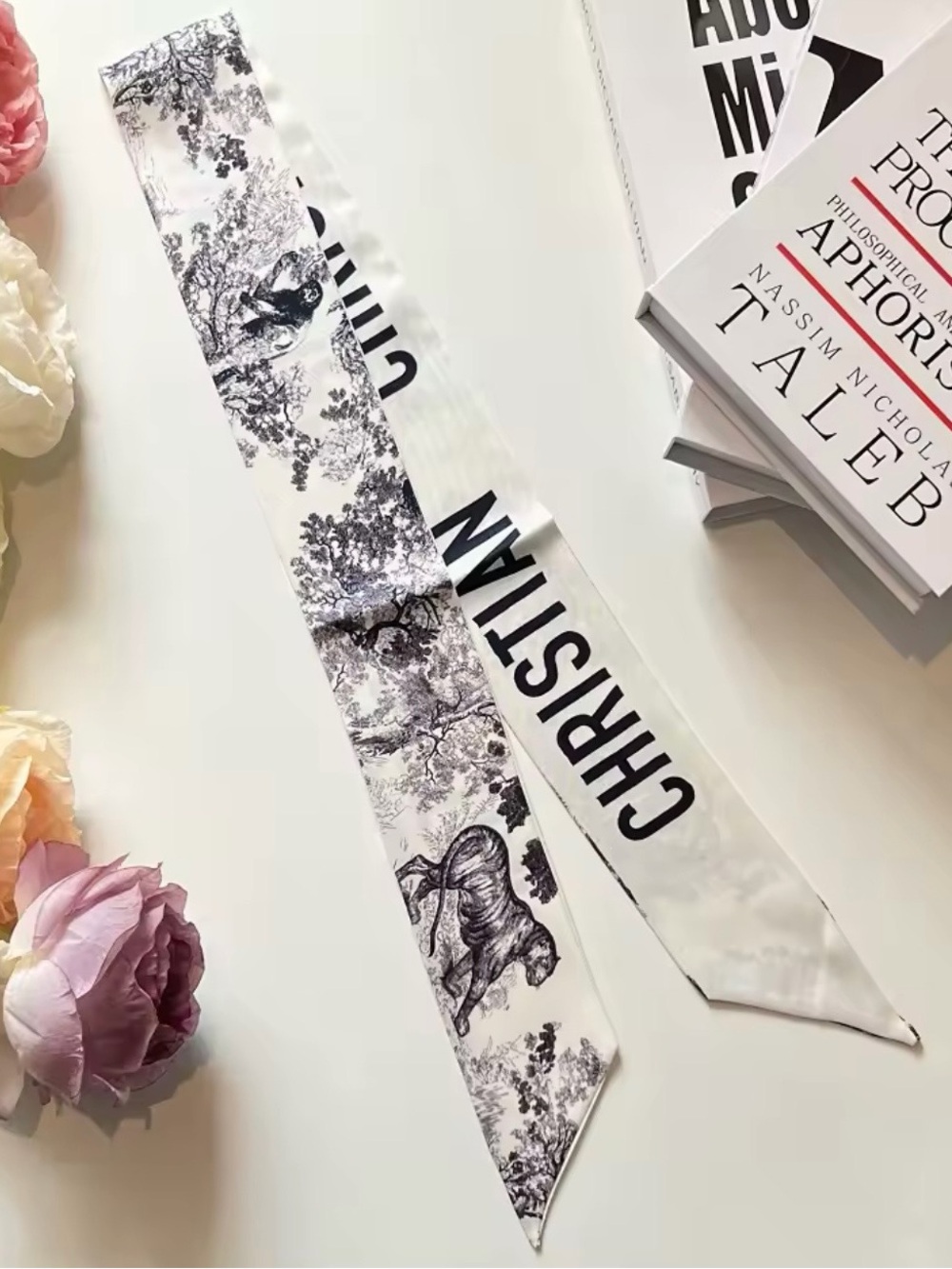 Christian-Inspired Black and White Scenic Twilly Scarf
